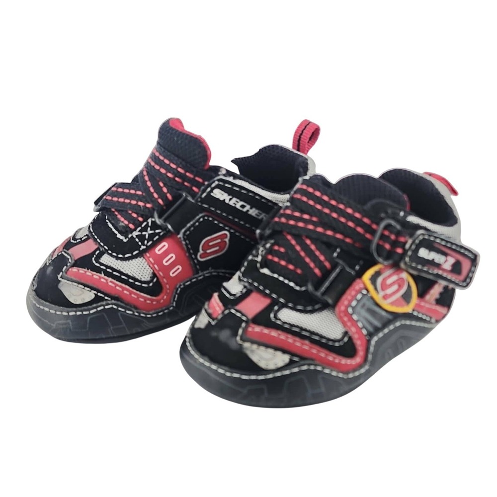 Skechers Super Z Infant Shoes Black Red Leather Sneakers 90123N Size 2 US
